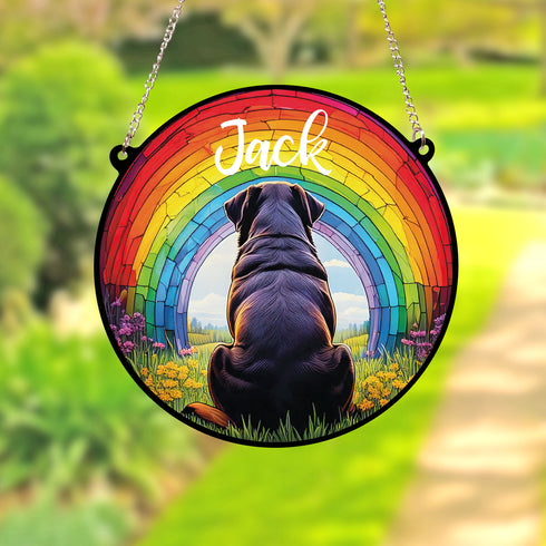 Rottweiler Rainbow Bridge Personalised Stained Glass Effect Suncatcher